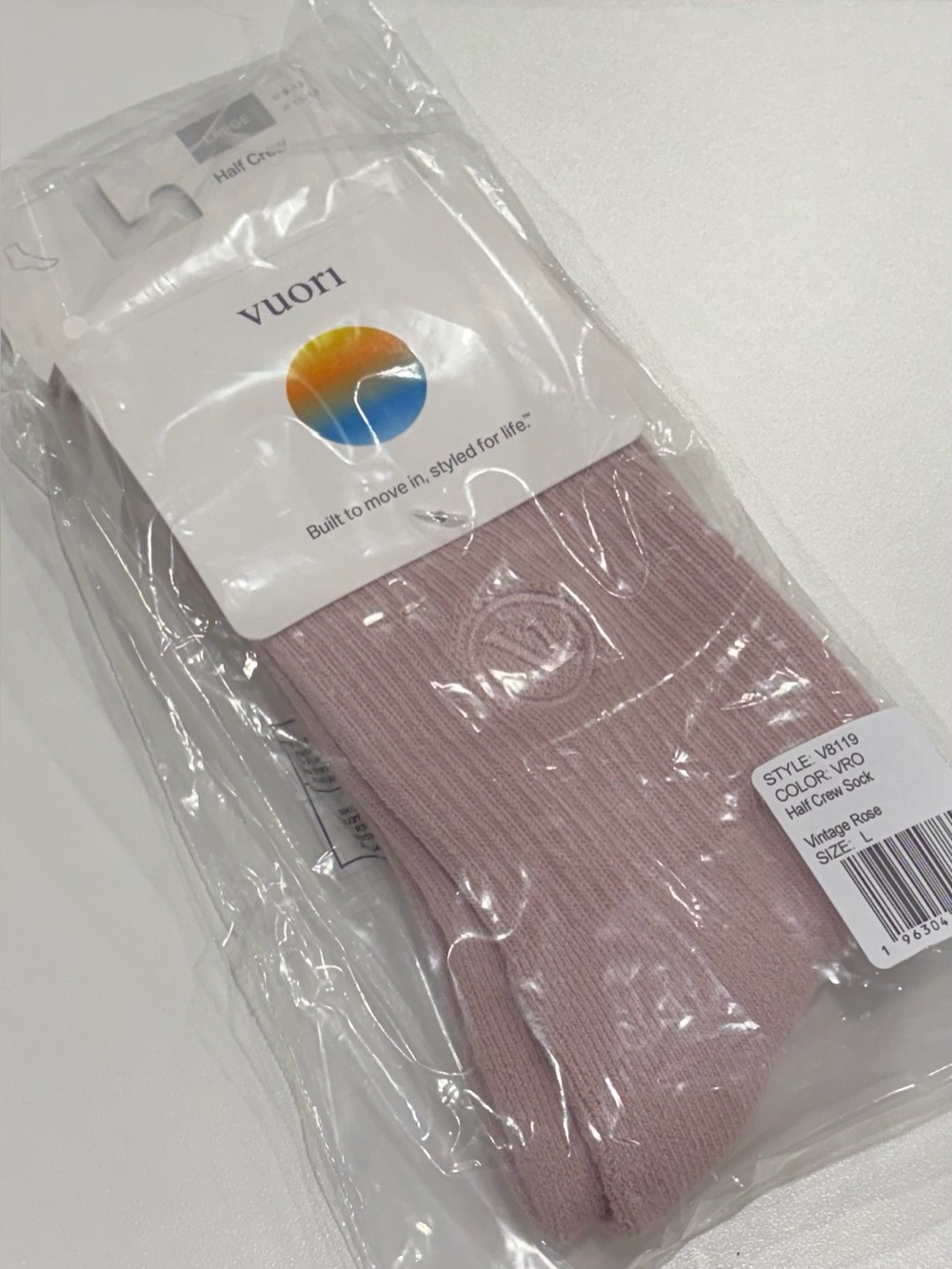 Vuori Women's Large Half Crew Sock Vintage Rose Pink NWT 4-Way Stretch